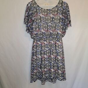 Miami Black Blue Red Geometric Midi Dress Women's Meduim #02